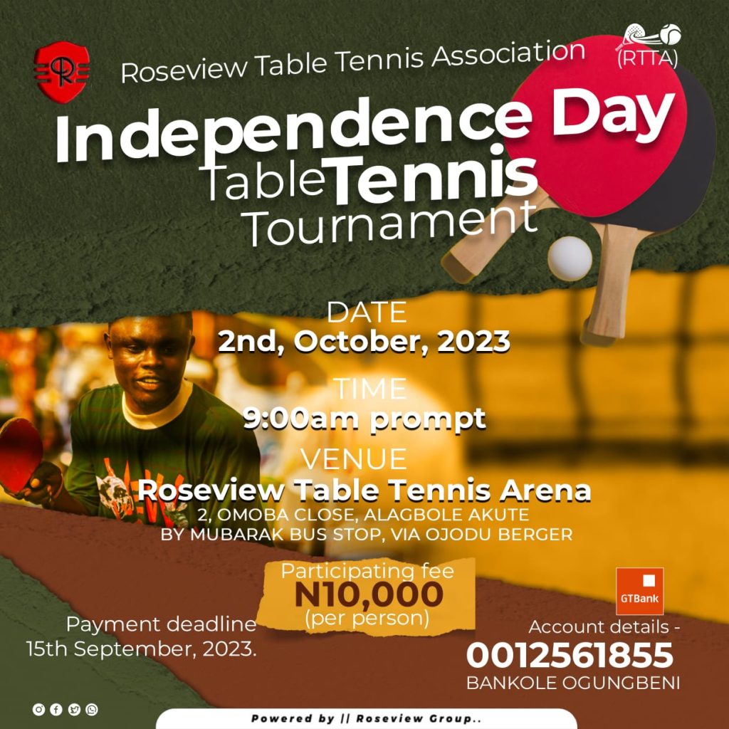 Roseview Table Tennis Association Announces Independence Day Table Tennis Tournament.