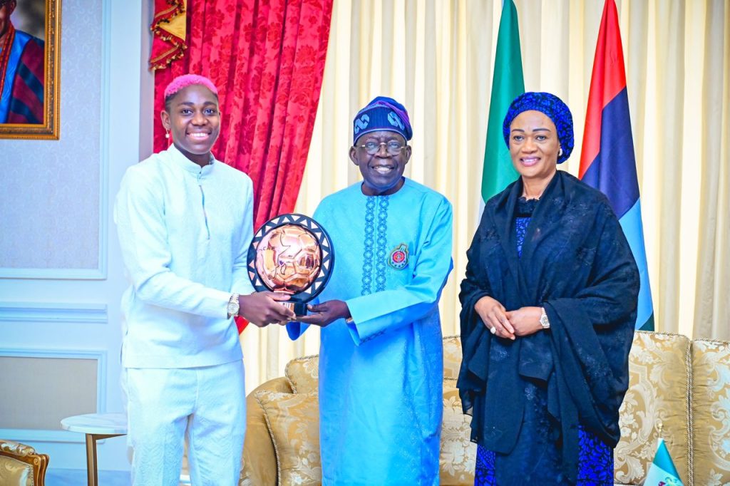 PRESIDENT TINUBU AND FIRST LADY OLUREMI TINUBU HOST SUPER FALCONS STAR ASISAT OSHOALA