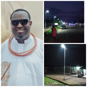 AGAIN! HIGH CHIEF LUCKY OHIMAI, CEO TAREX CONGLOMERATE, DONATES INDUSTRIAL SOLAR STREET LIGHTS TO SABONGIDA ORA, OWAN WEST, EDO STATE