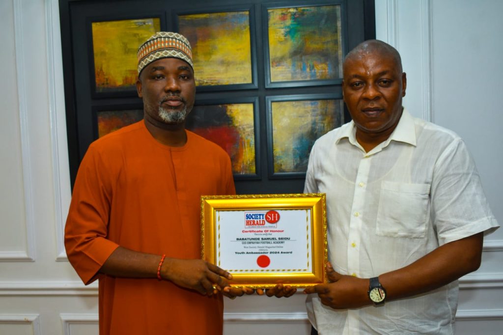 Hon. Babatunde Samuel Seidu, a highly regarded Lagos individual, receives honored certification and accolades as Youth Ambassador from Society Herald Magazine Online