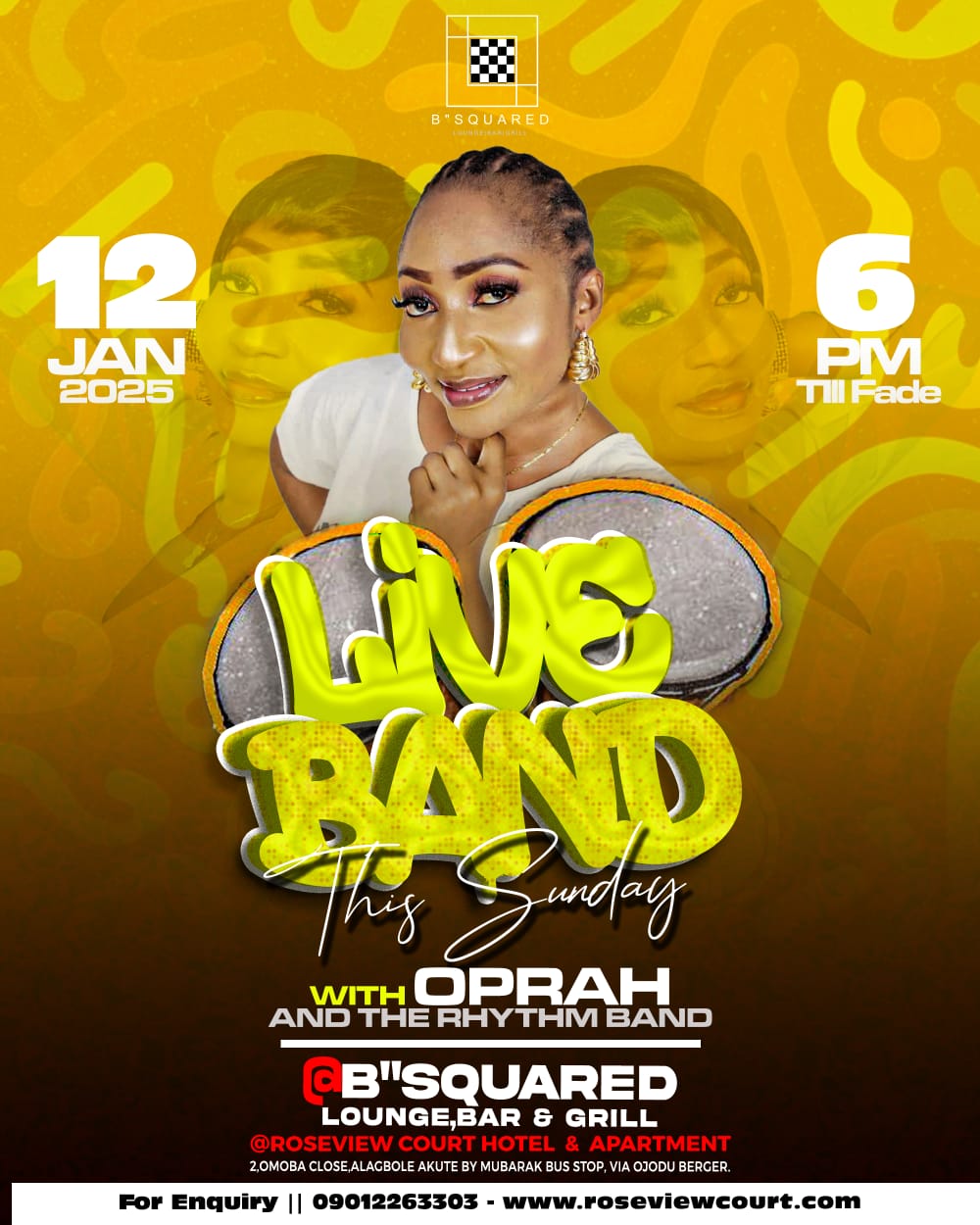 Enjoy Your Sunday Vibes with Da Diva Oprah Alade Live Band at B Squared Lounge Bar and Grill
