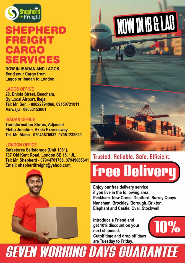 Breaking News: Shepherd freight Cargo services Now in Lagos and Ibadan Nigeria.