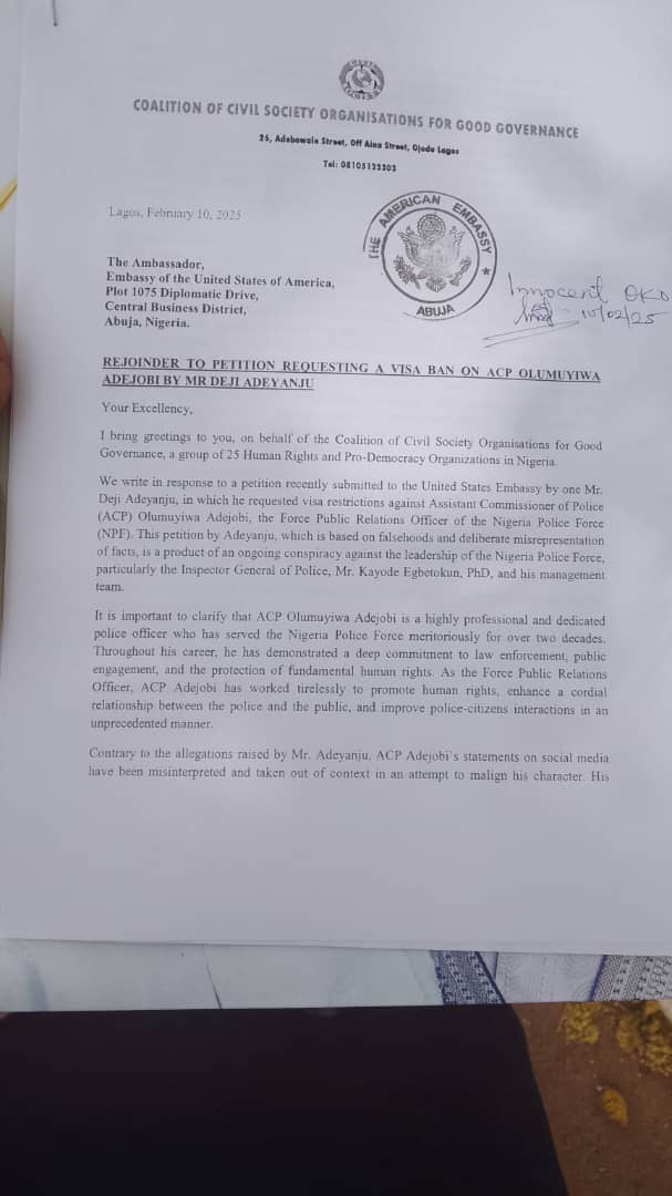 Visa Ban: CSOs Urge Embassies to Disregard Call for Visa Ban on Force PRO, Adejobi