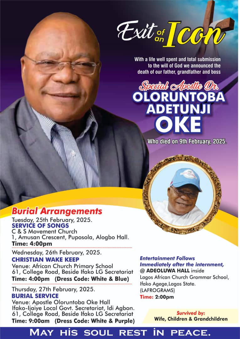 Toba Oke Burial Programme Out.