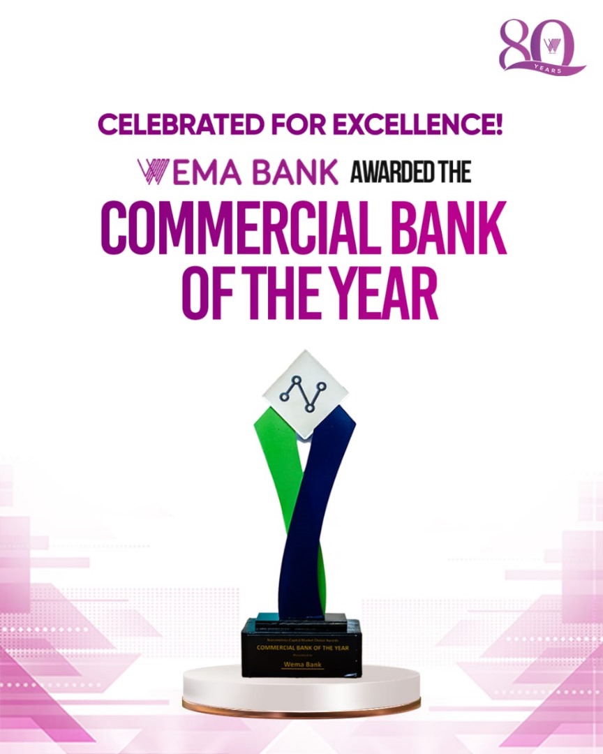 Wema Bank Wins ‘Commercial Bank of the Year’ at 2025 Nairametrics Capital Market Awards