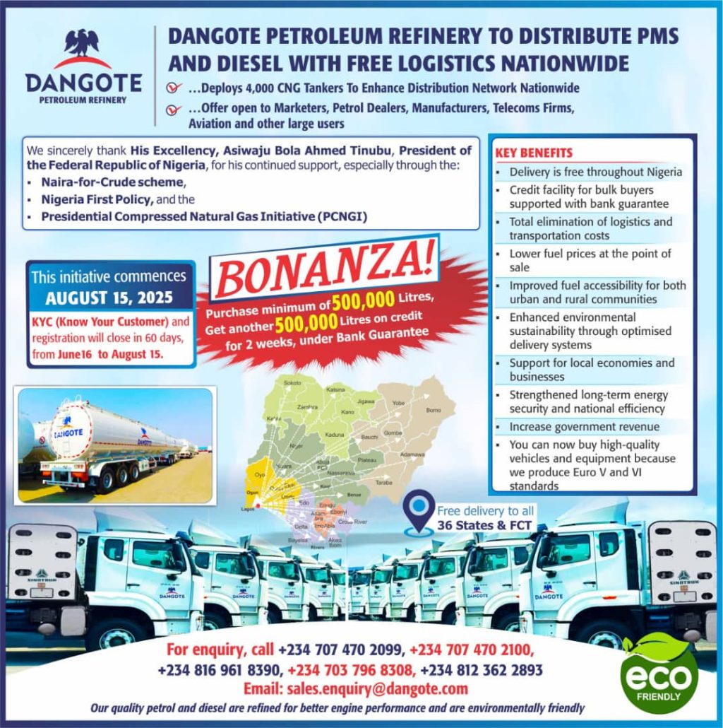 DANGOTE PETROLEUM REFINERY TO BEGIN DISTRIBUTION OF PMS AND DIESEL NATIONWIDE