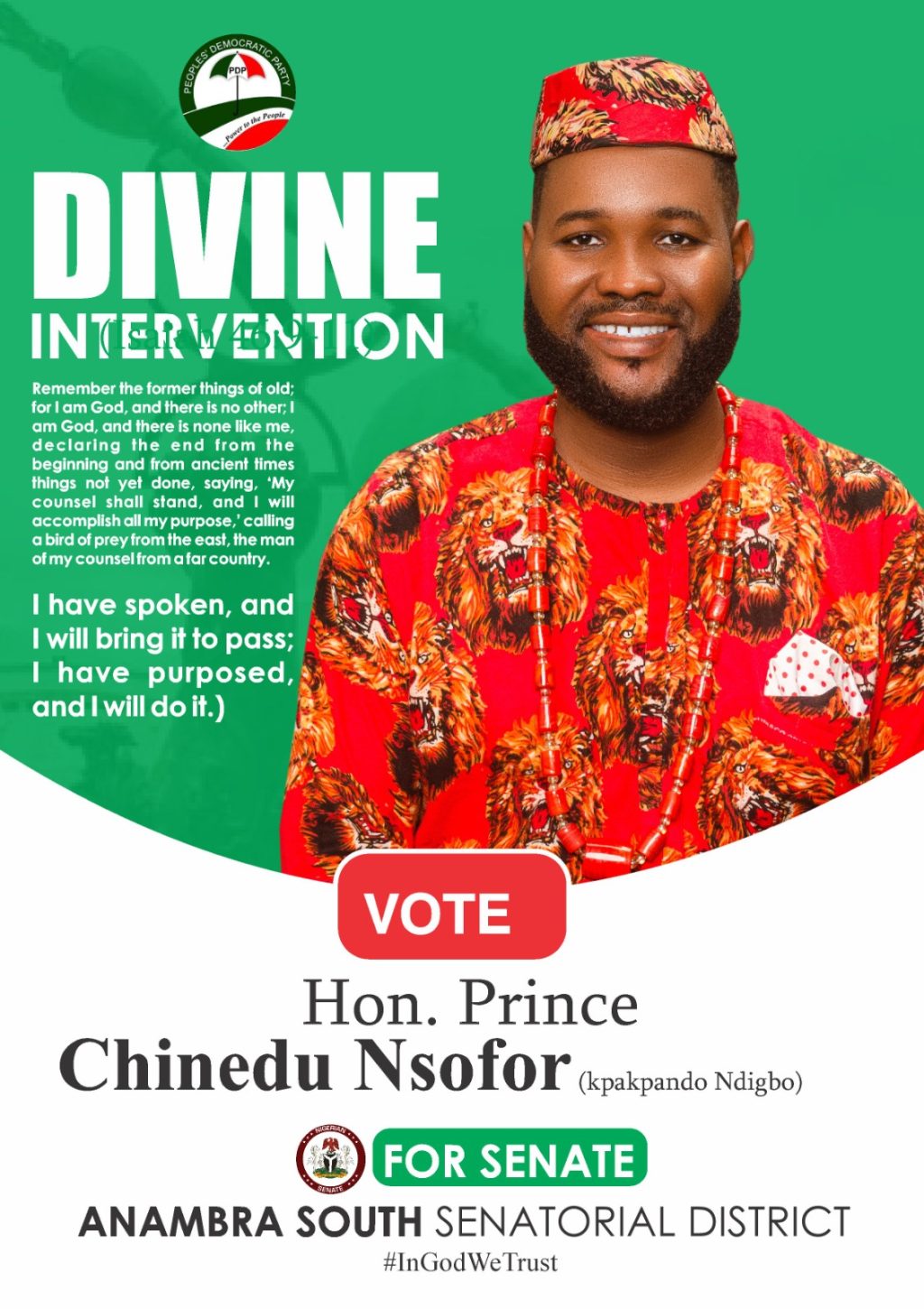 DIVINE INTERVENTION –  HON. PRINCE CHINEDU NSOFOR (KPAKPANDO NDIGBO) DECLARES FOR SENATE (Anambra South Senatorial District)