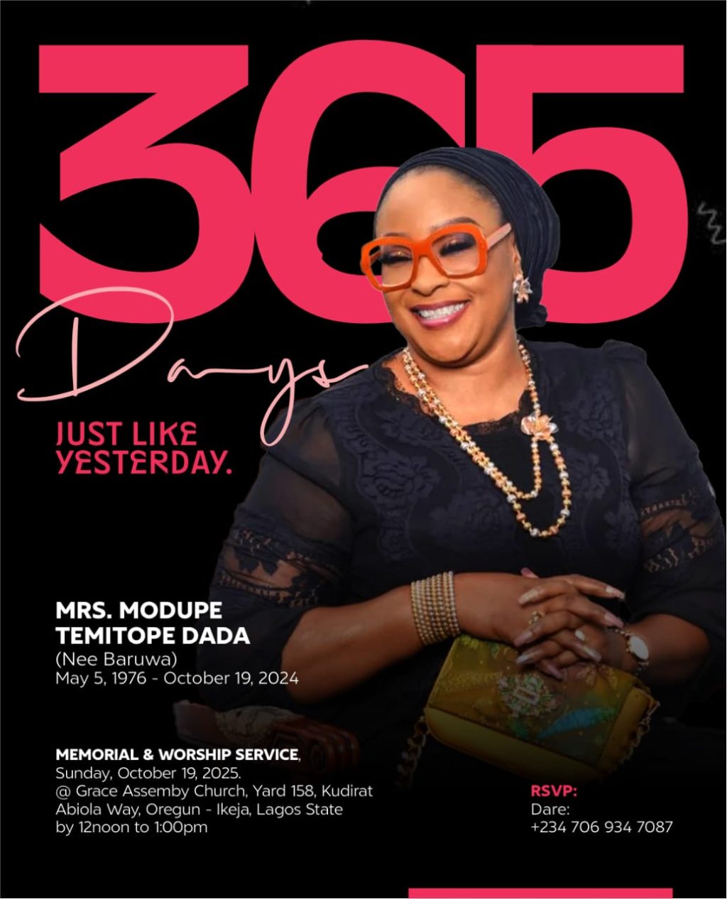 One-Year Memorial for Late AFRIMA Boss’s Wife, Modupe Dada, Holds Sunday in Lagos