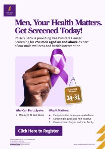 Polaris Bank Offers Free Prostate Cancer Screening to 250 to mark Int’l Men’s Day in Partnership with Men’s Clinic