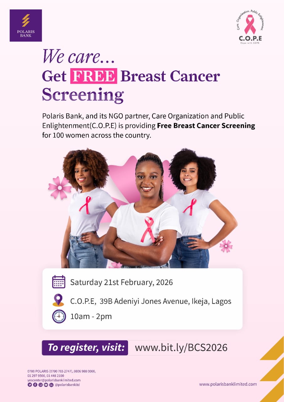 Polaris Bank Marks World Cancer Day with Free Breast Cancer Screening for 100 Women Nationwide in Lagos, Nigeria