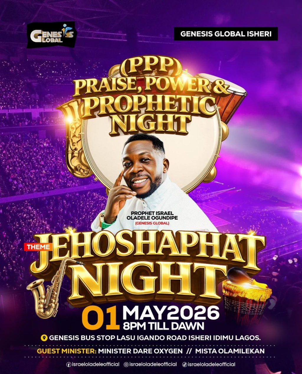 Prophet Oladele Ogundipe Genesis Hosts Jehoshaphat Night 2026 : A Powerful Night of Praise, Power, And Prophetic Encounter in Lagos