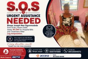 S.O.S:  Urgent Assistance Needed: Bimpe Joseph Nee Ogunmodede from Eruku, Kwara State Seeks N1.5m for Hospital Bills and Treatment After Leg Amputation