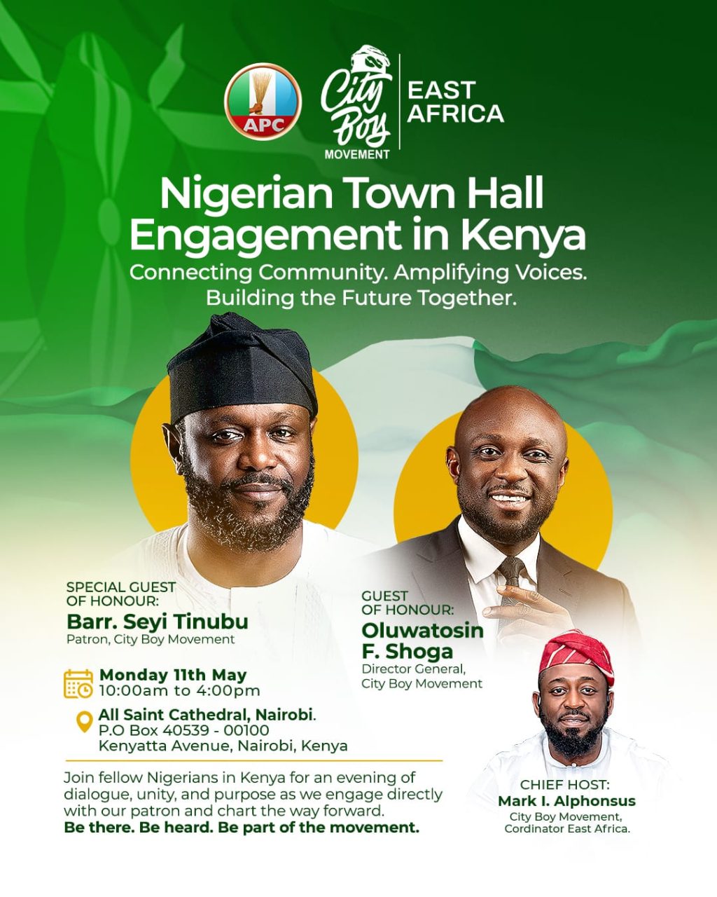 Ahead 2027: City Boy Movement East Africa Kenya Chapter Gainer Momentum, Sets to Host Nigerians Town Hall Meeting on May 11 in Kenya.