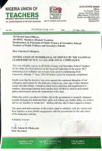 NUT Directs Oyo Teachers to Embark on Indefinite Strike Over Abducted Colleagues, Pupils