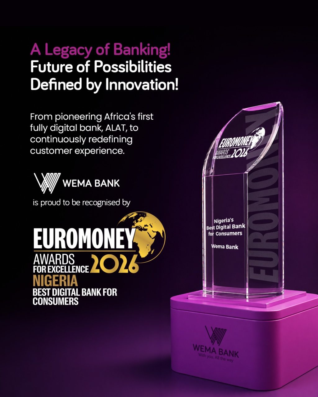 Wema Bank Wins Euromoney’s Nigeria’s Best Digital Bank for Consumers 2026 Award